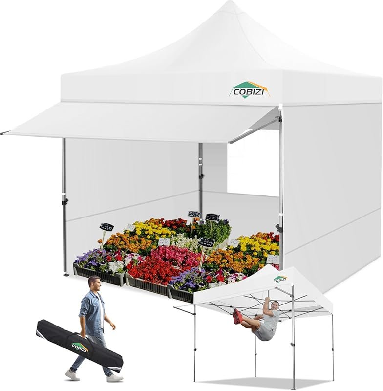 COBIZI 10x10ft Heavy Duty Commercial Pop Up Canopy Tent with Sidewalls