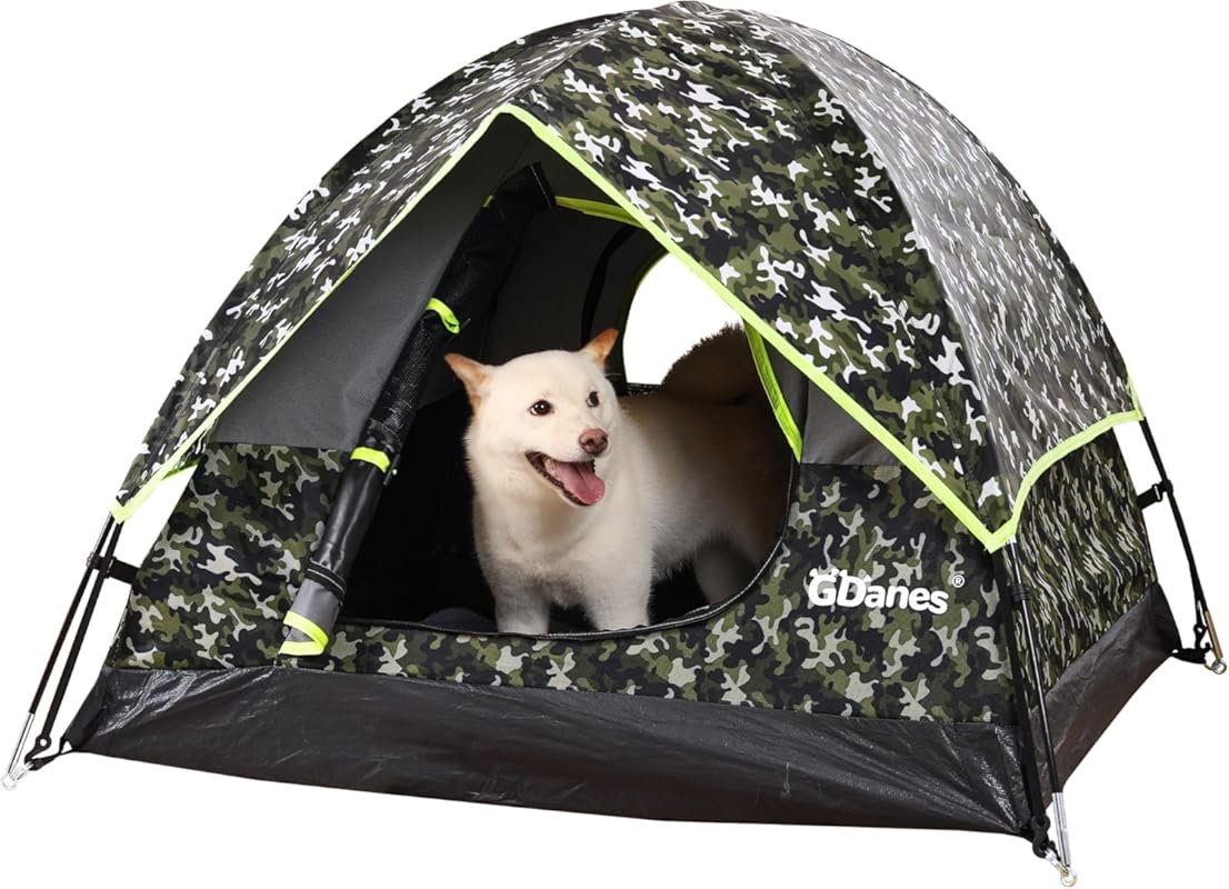 GDanes Camouflage Portable Dog Tent House: Soft Pad Indoor/Outdoor Bed