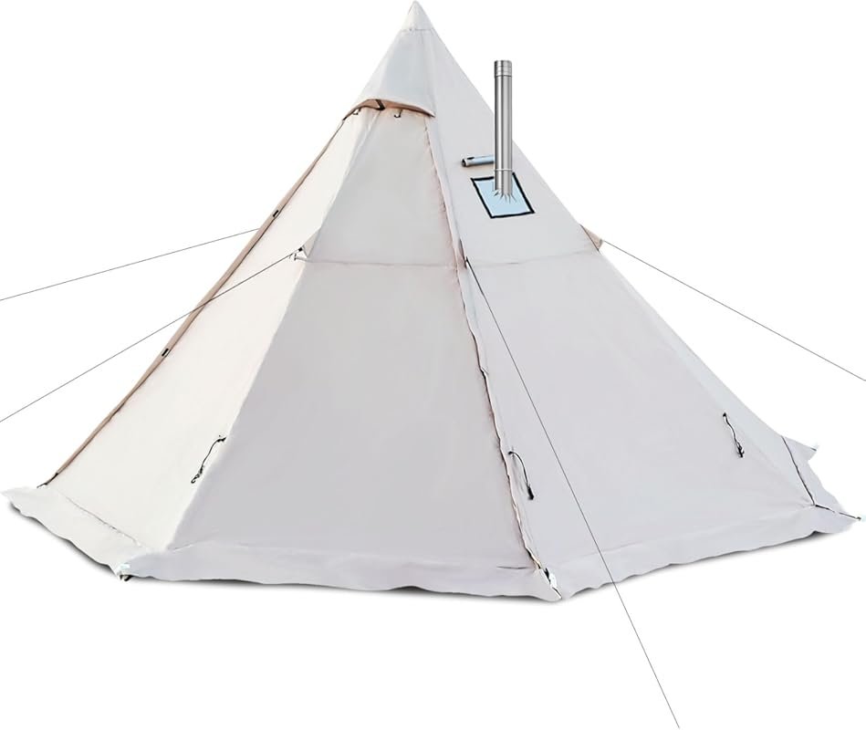 4 Person Hot Tent with Stove Jack: 3-4 Person Tipi Tent for Camping, 8