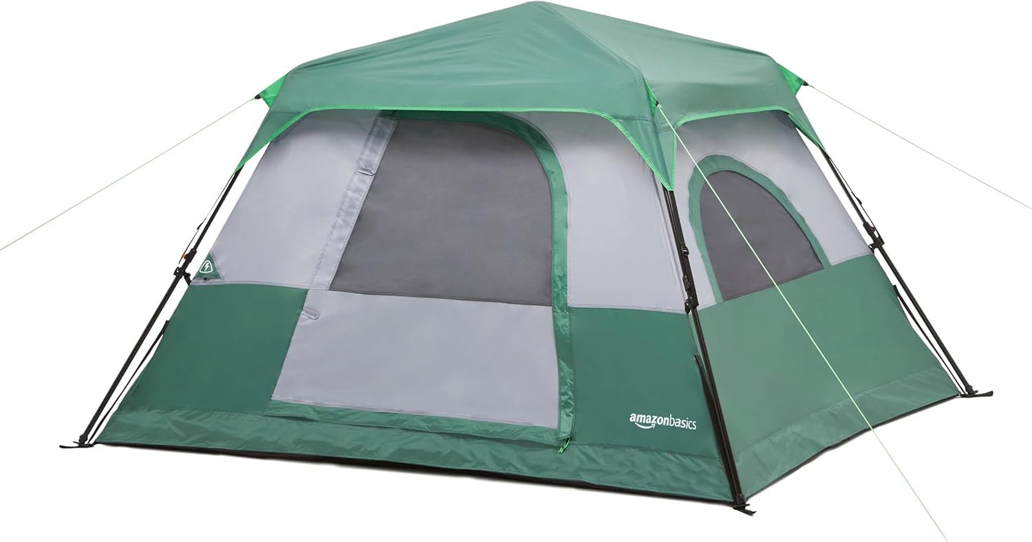 Amazon Basics Instant Camping Tent with Rainfly, Weather-Resistant, Qu