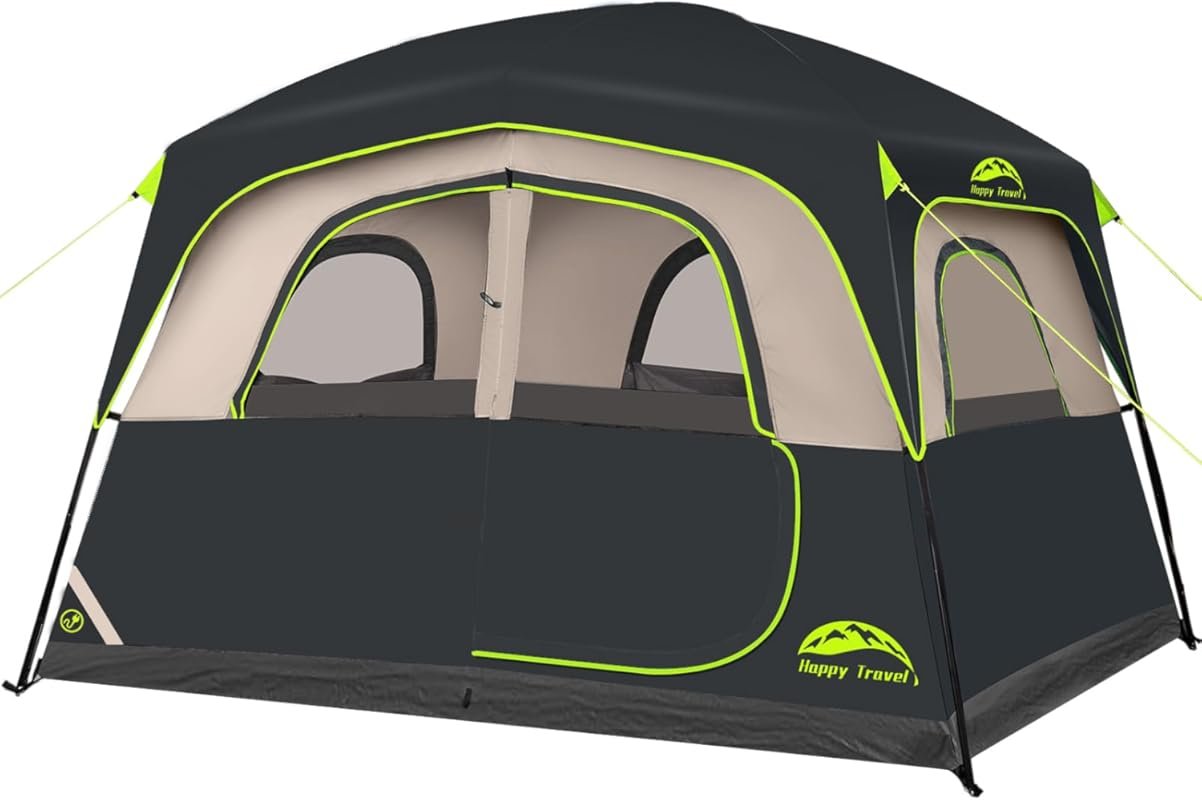 Happy Travel 6 Person Waterproof Family Cabin Tent, Easy Setup with 5 