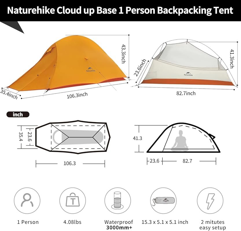 Naturehike Cloud-Up 1 Person Lightweight Backpacking Tent: Ultralight,