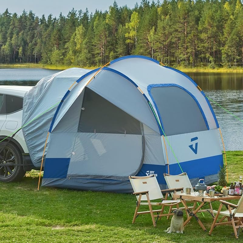 JOYTUTUS 4-8 Person Blue SUV Tailgate Camping Tent with Rainfly, Doubl