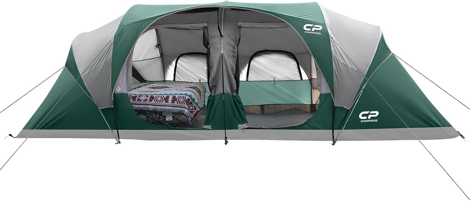 CAMPROS 12-Person 3-Room Waterproof Family Camping Tent with Rainfly &