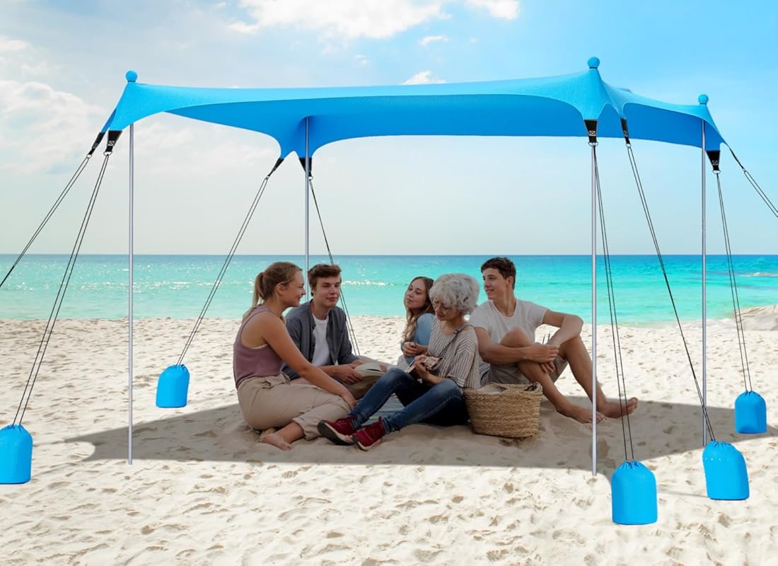Gorich UPF50+ Windproof Beach Tent Canopy with 8 Sandbags for Family C