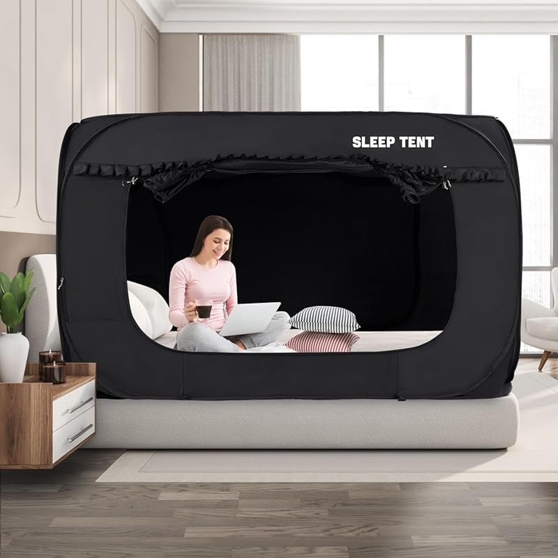 Large Pop Up Bed Tent Canopy, 93% Blackout & Breathable, Twin Size wit