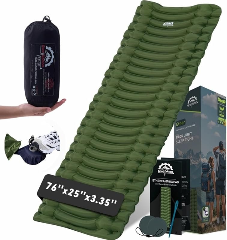 Gear Doctors Ether 17.5oz Ultralight Inflatable Sleeping Pad for Backp