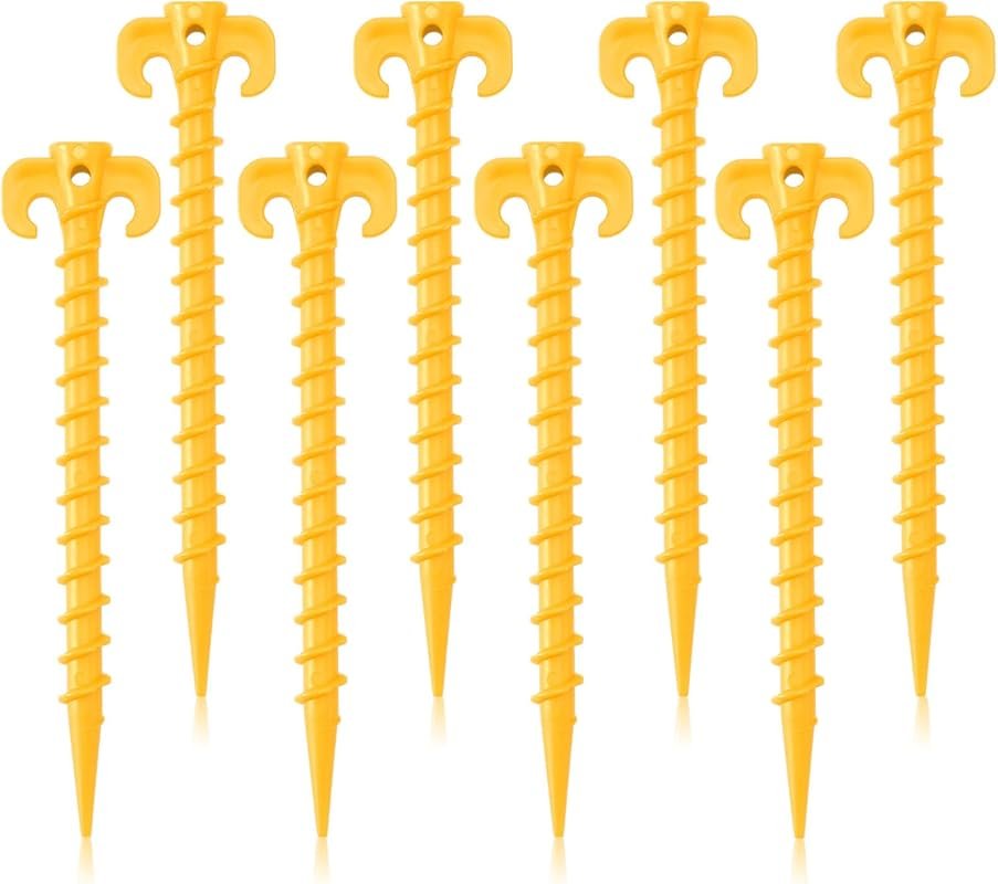 AUGSUN Heavy Duty Yellow Plastic Screw-in Tent Stakes for Beach Sand a