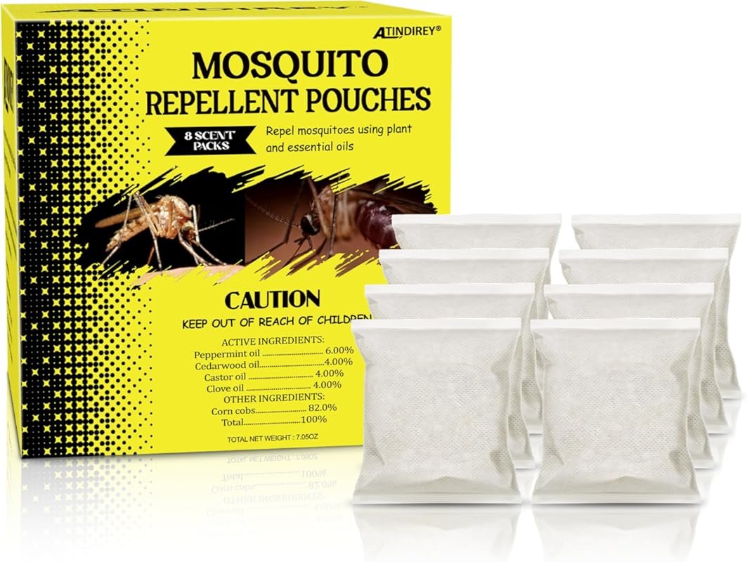 8 Pack Mosquito Repellent Pouches: 30-Day Non-Toxic Plant-Based Outdoo