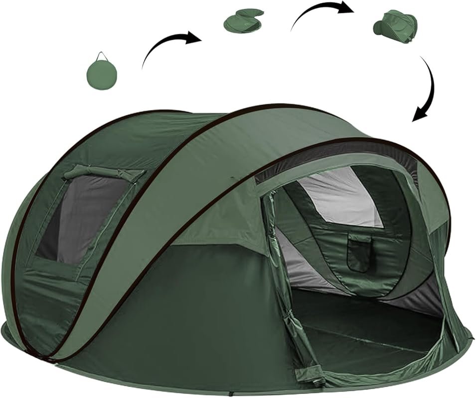 Instant Pop Up 5-6 Person Camping Tent: Automatic 3-Second Setup, Wate