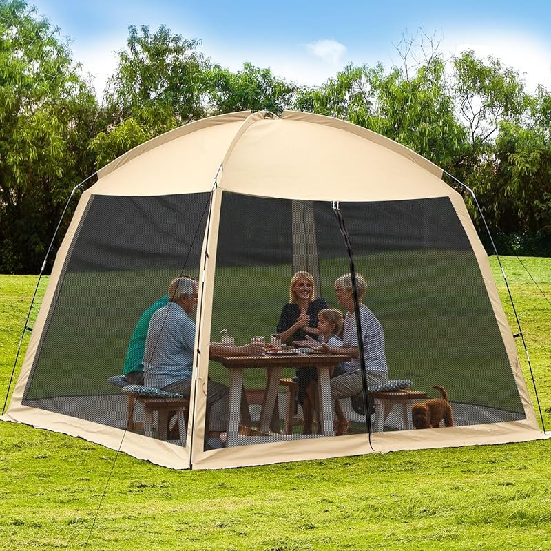 12'x12' Camping Screen Tent: 8-10 Person Portable Canopy with UV Prote