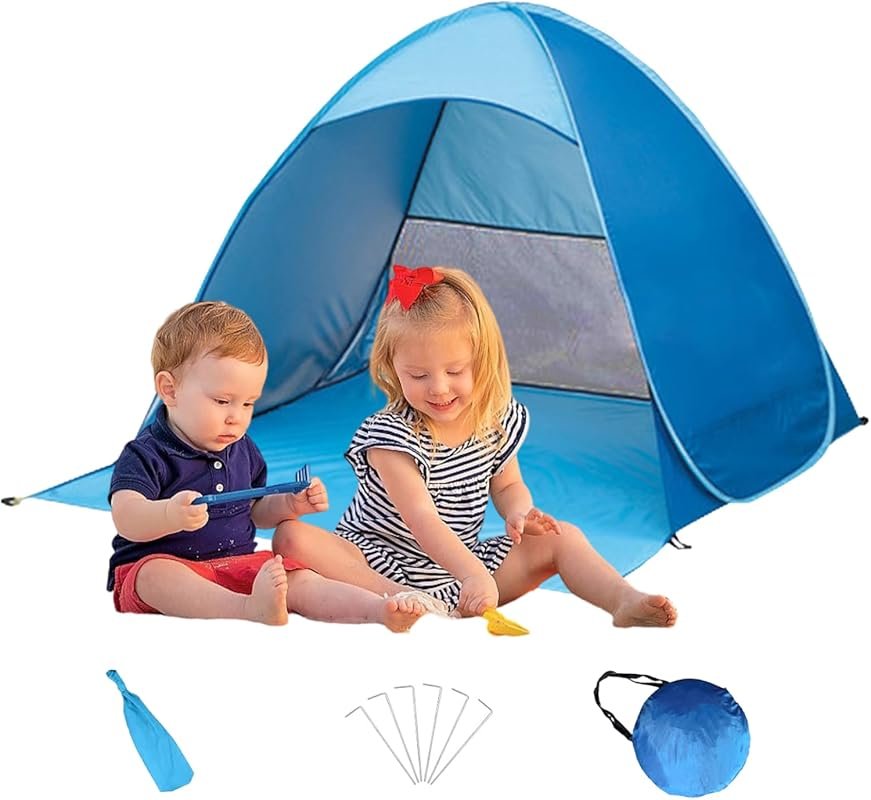Blue Pop Up Beach Tent: Portable Automatic Shelter for Family Outdoor 