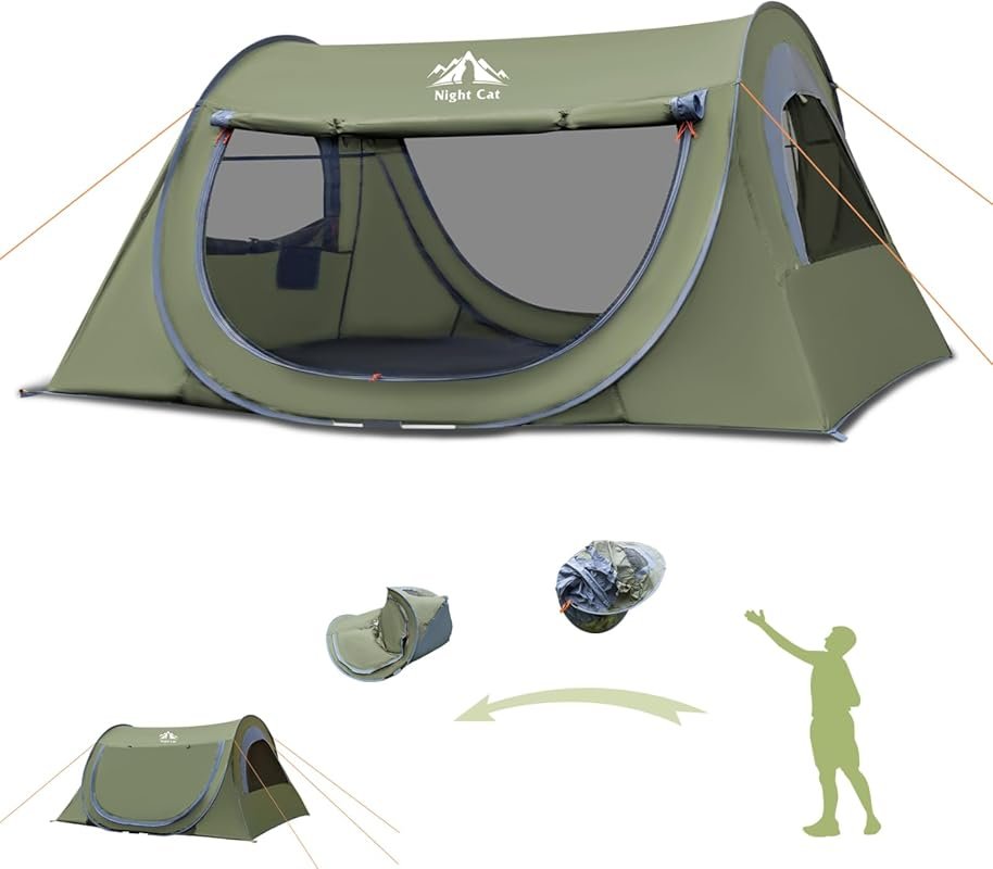 Night Cat 1-2 Person Waterproof Pop-Up Tunnel Camping Tent: Instant Ea