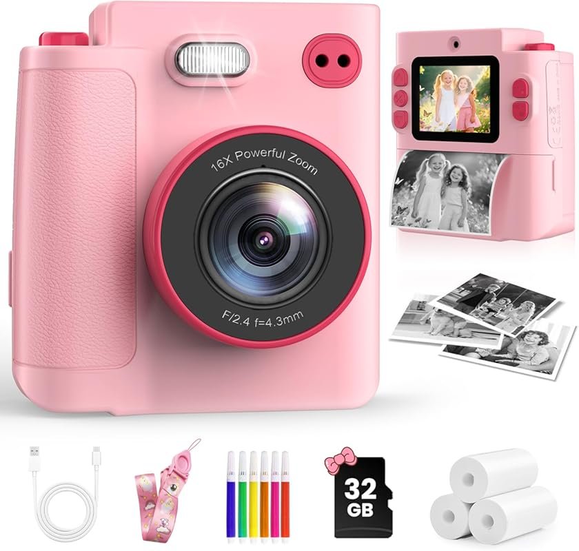 Pink Kids Camera 1080P HD: Digital Toy Camera with 32GB SD, Selfie Mod