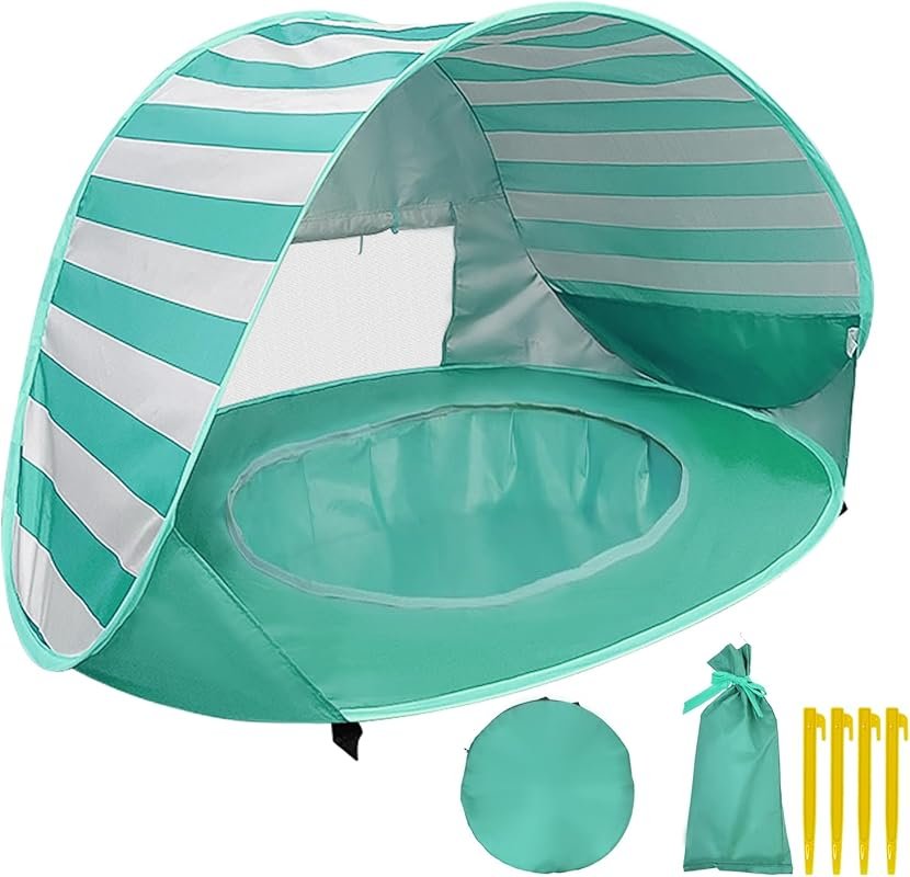 Baby Pop Up Beach Tent with Mini Pool, UV Protection 50+, Portable She
