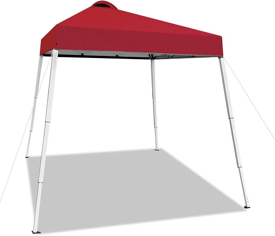 8x8ft Red Pop Up Canopy Tent: Central Lock, Slant Legs, Backpack, Easy