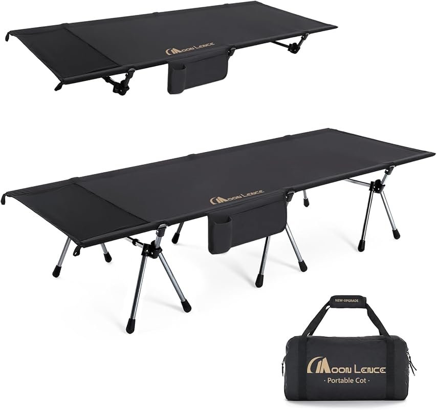 MOON LENCE Height Adjustable Folding Camping Cot Bed Supports 330 lbs 