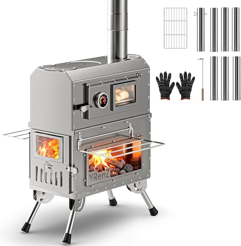 Stainless Steel Tent Stove with Oven: 2-in-1 Outdoor Camping Oven, Gla