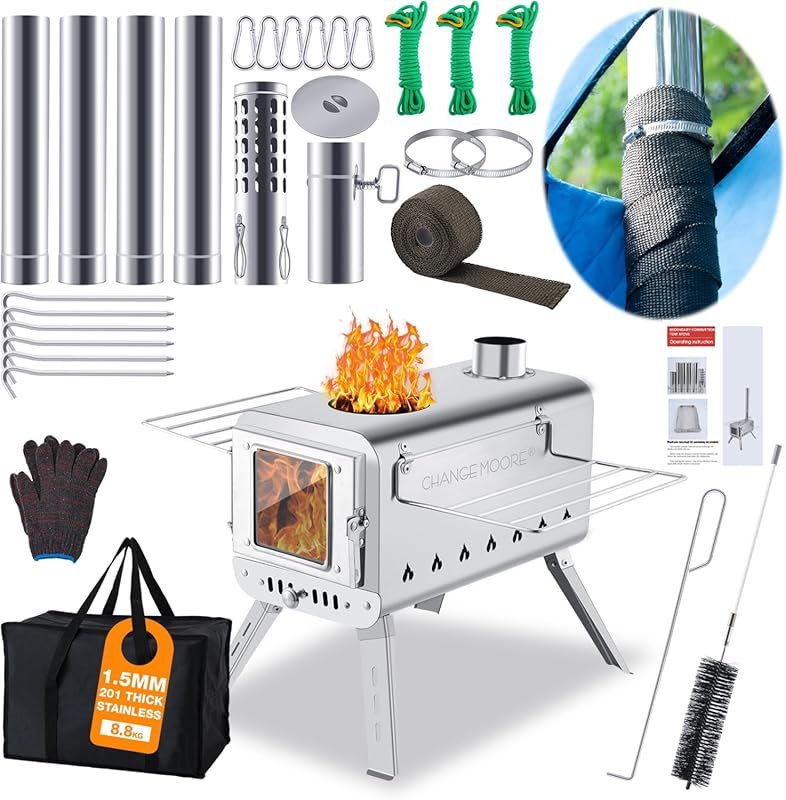 CHANGE MOORE Hot Tent Stove: Portable Wood Burning with Secondary Burn