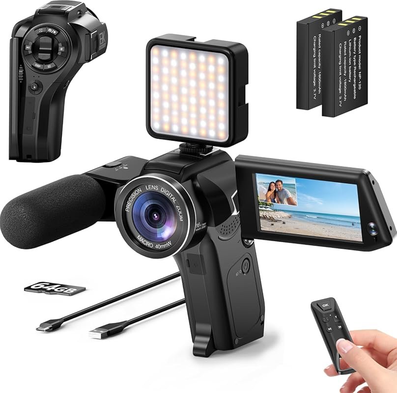 Yatao 8K Vlogging Camcorder: 75MP Dual View, WiFi, 16X Zoom, Flip Scre