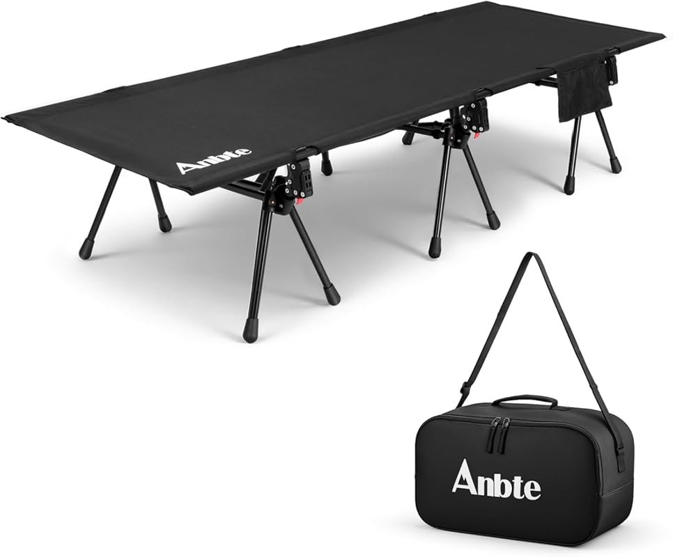 Anbte Height Adjustable Camping Cot with Storage Net: Supports 400lbs,