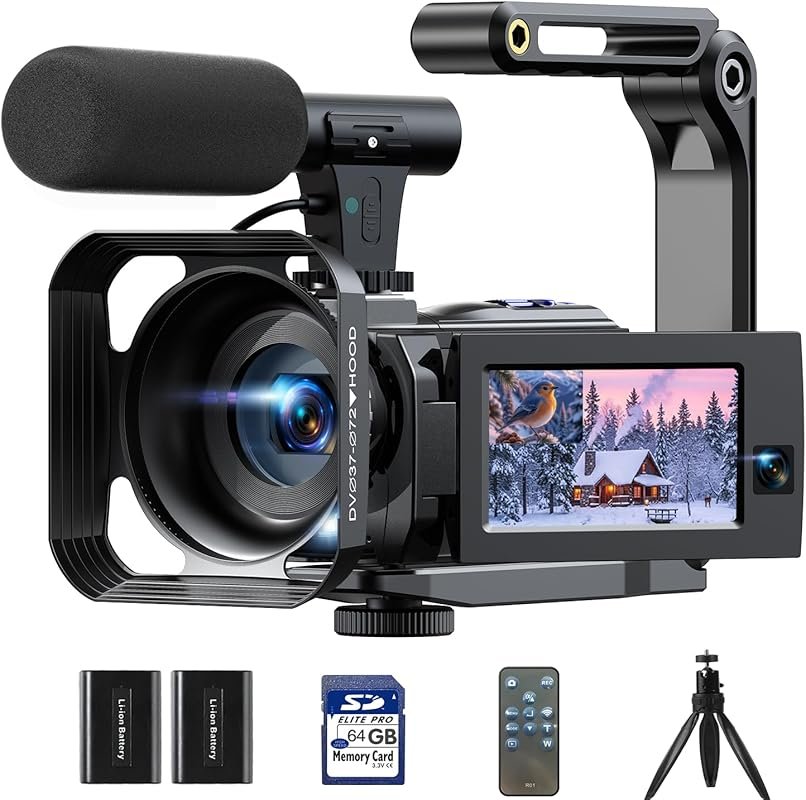 5K Dual Lens Vlogging Camera for YouTube with 64GB Card, Mic, Tripod, 