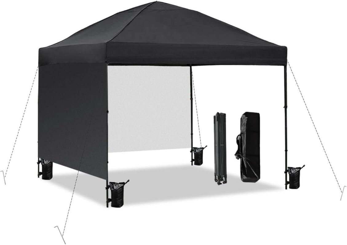 10x10 Pop Up Canopy Tent with 2 Sidewalls - Easy Up Outdoor Party Sun 