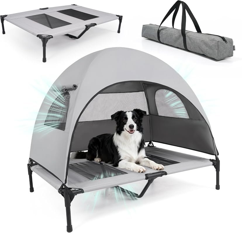 Medium Outdoor Dog Bed with UV Canopy & Elevated Pet Cot