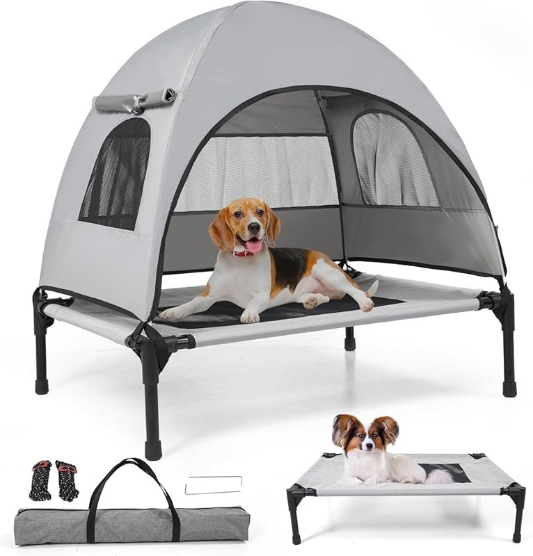 Elevated Outdoor Dog Bed with Cooling Camping Tent Canopy & Shade