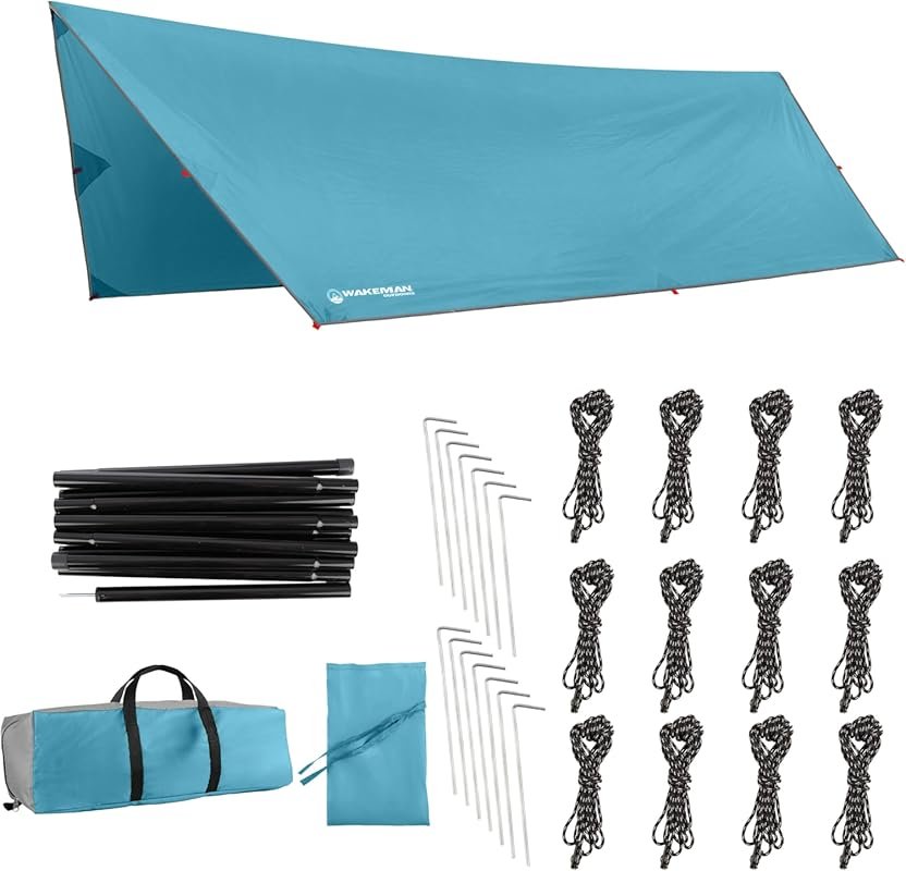 Blue Portable Camping Tarp with Poles