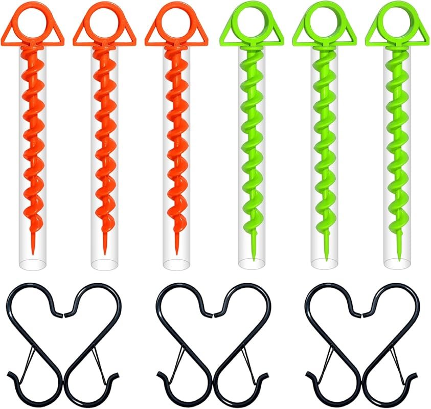 FeatherHold 6 Pack Large 11.5 Inch Heavy Duty Orange Screw Ground Anch