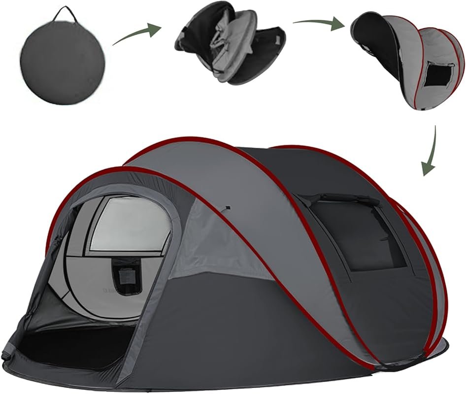Instant 4-6 Person Pop Up Camping Tent, Automatic, 3-Second Setup, Wate