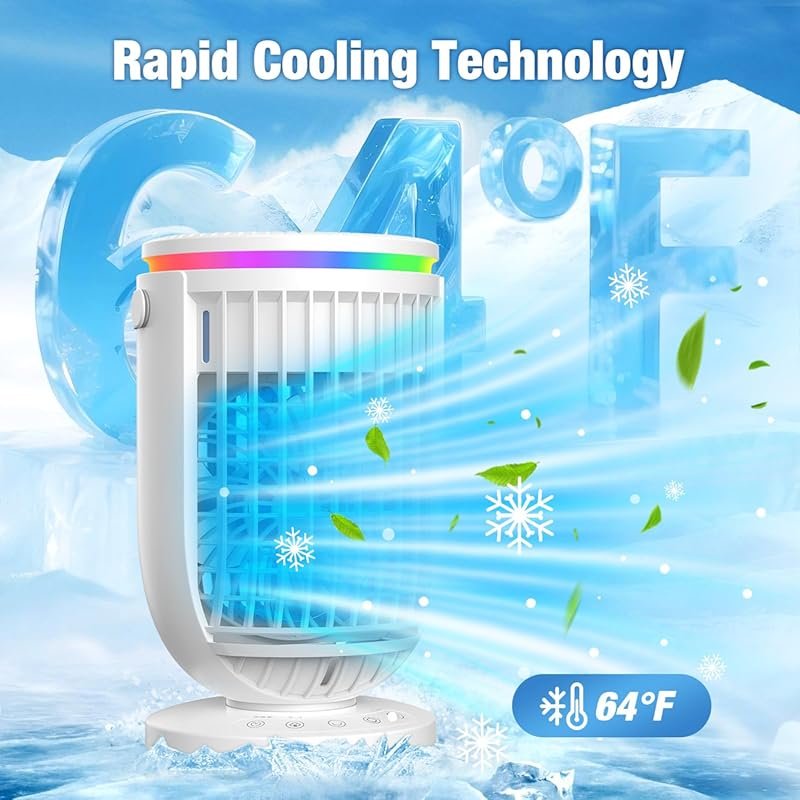 AI Portable AC Unit: 1500ML Evaporative Cooler with Remote, 7 Color Li