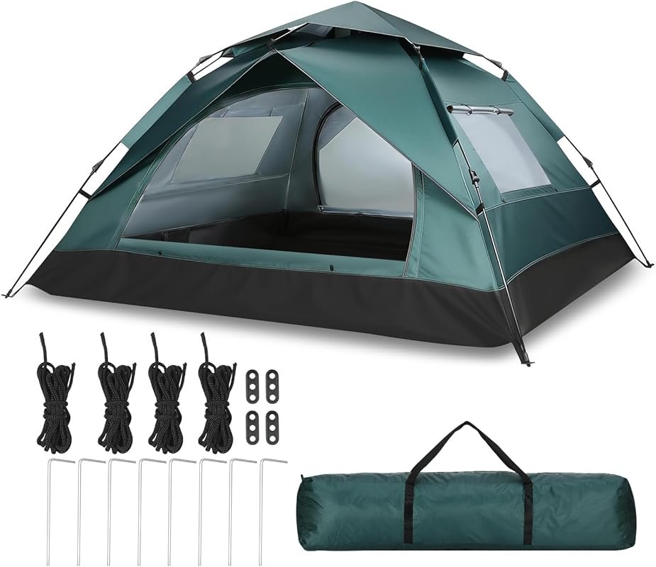 3-4 Person Instant Waterproof Dome Camping Tent with Rainfly & 5000MM