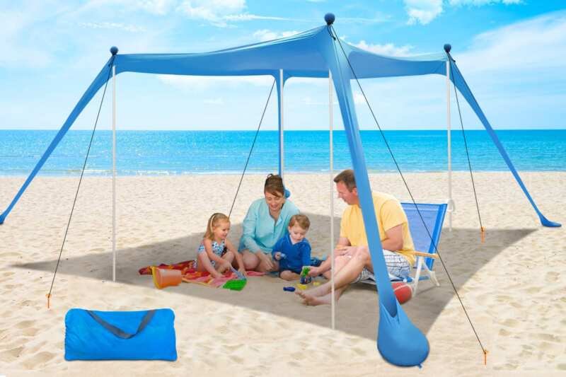 Beach Canopy Beach Tent UPF50+ 11x11 FT Easy to Setup Extra Windproof Rope Sun S