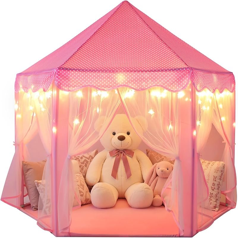 Sumbababy Princess Castle Play Tent for Girls with Fairy Star Lights, 