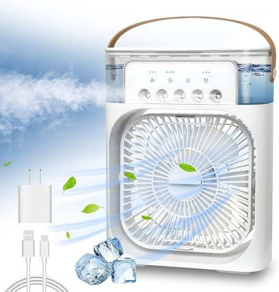 Portable Air Conditioner Fan: Mini Evaporative Cooler with 7-Color LED