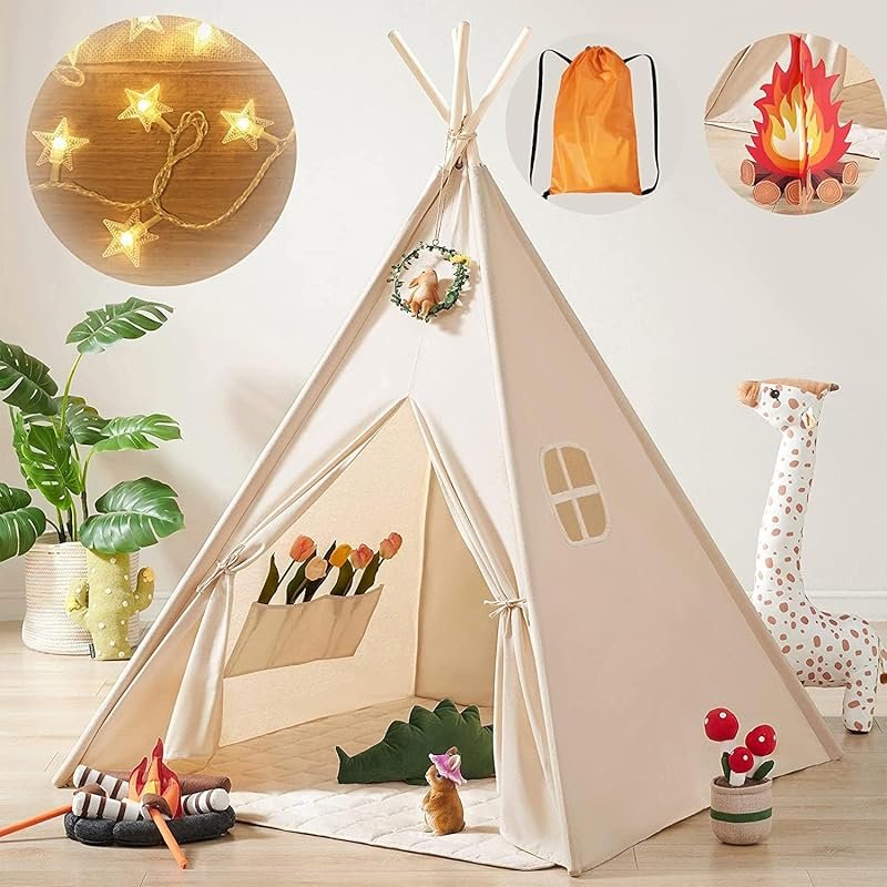 Tiny Land Star Lights Teepee Tent, Washable Indoor Toddler Tent & Cozy