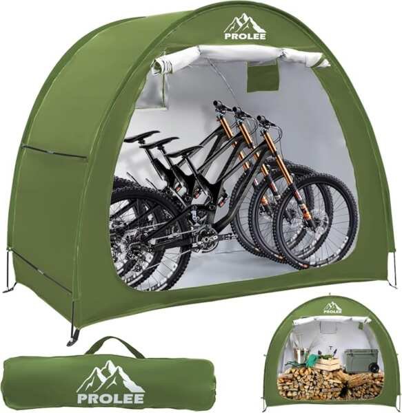PROLEE 2-3 Bike Storage Tent: Waterproof Green Oxford Fabric Shed with