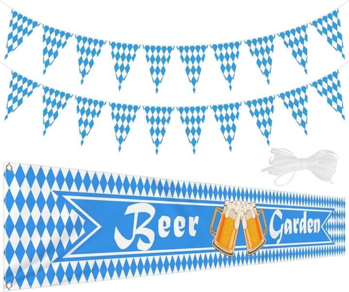 Oktoberfest Bavarian Pennant Banner: Fabric String Flag Beer Garden Si