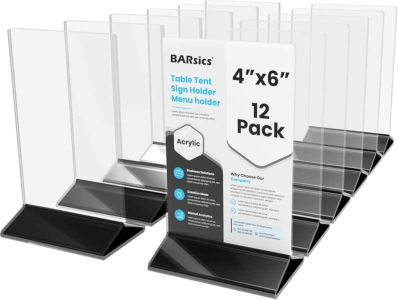 BARsics 4x6 Commercial 2-Sided Acrylic Table Tent Menu Sign Holder (12