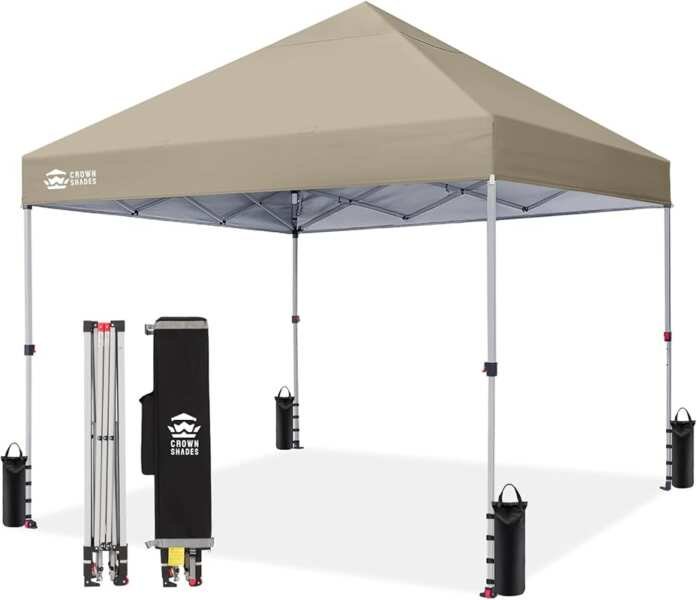 CROWN SHADES 8x8 Pop Up Canopy: Easy Beach Tent with One Push Setup &