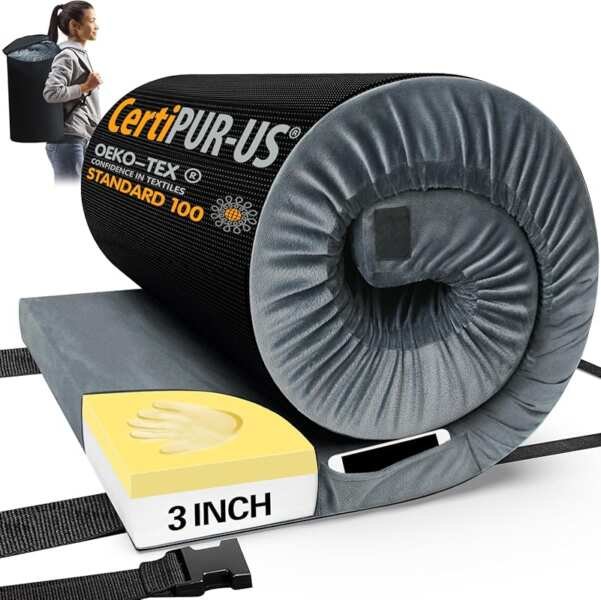 CYMULA CertiPUR-US Memory Foam Camping Mattress Pad for Adults with Tr