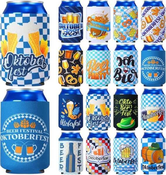 Tioncy Oktoberfest Beer Can Sleeves: 16 Pcs Multicolor Insulated Colla