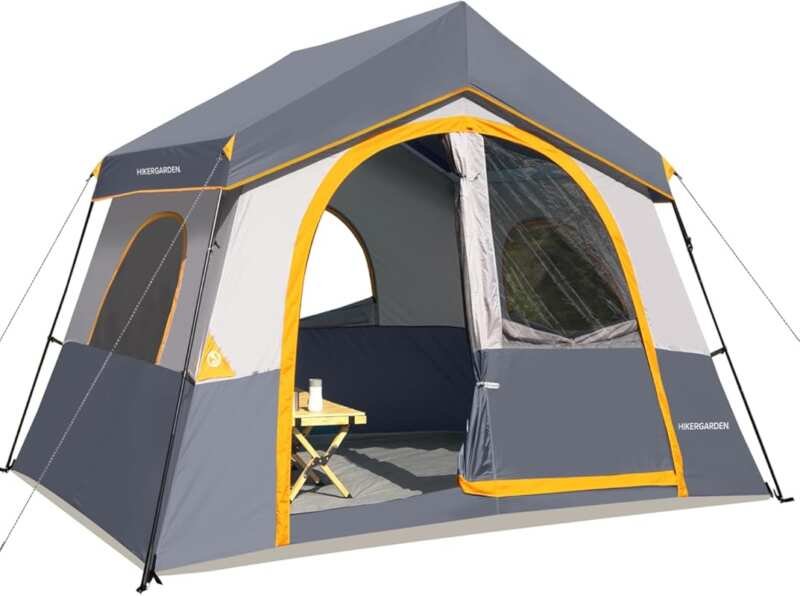 HIKERGARDEN 6-8 Person Cabin Tent: Portable, Windproof Family Camp Ten