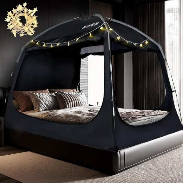 Adult & Kids Bed Tent: 93% Light Reduction, 3 Doors, Breathable with S
