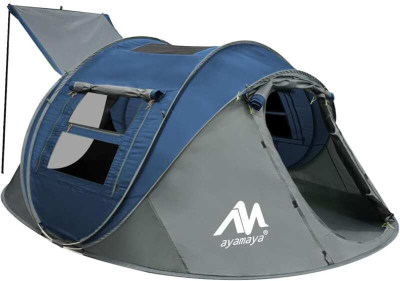 AYAMAYA 4 Person Pop Up Tent: Waterproof Instant Family Dome, Skylight