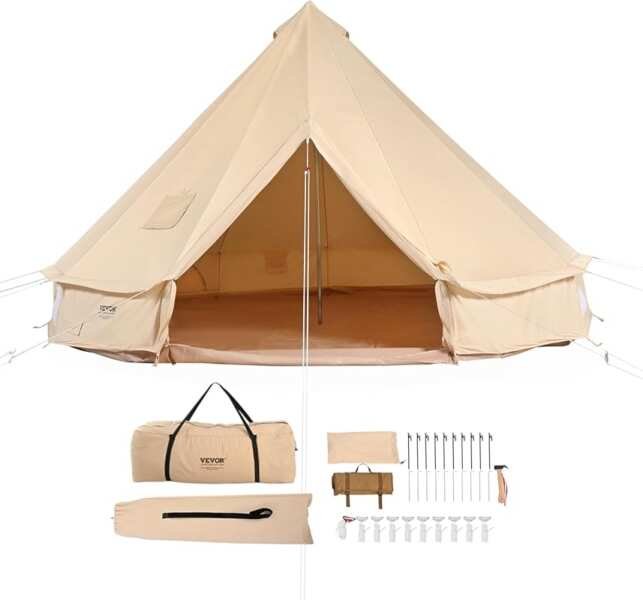VEVOR 4-Season Canvas Bell Tent for Family Camping & Outdoor Events wi