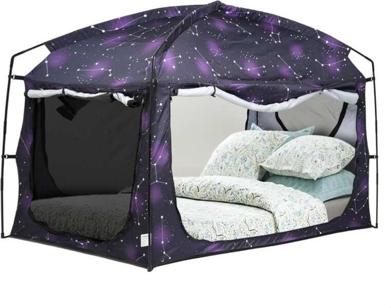 Portable Privacy Bed Tent Canopy: 90% Blackout Drapes, Breathable Mesh