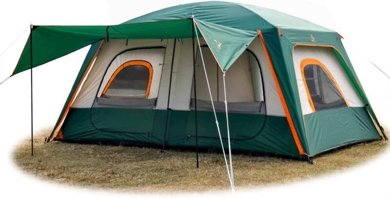 KTT 8-10-12 Person Family Cabin Tent: 2 Rooms, 3 Doors, Waterproof, La